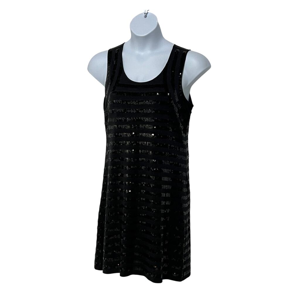 Garnet Hill Womens Medium Black Pima Cotton Blend Sequin Embellished Short Dress